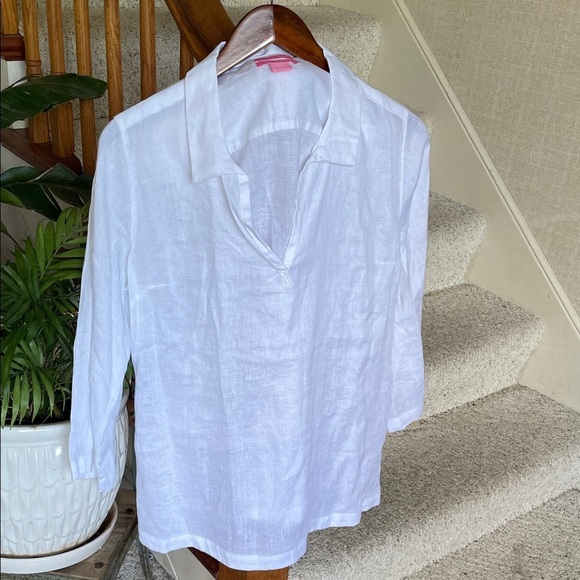 Isaac Mizrahi White Boho Linen Relaxed Beachy Tunic - Picture 1 of 10